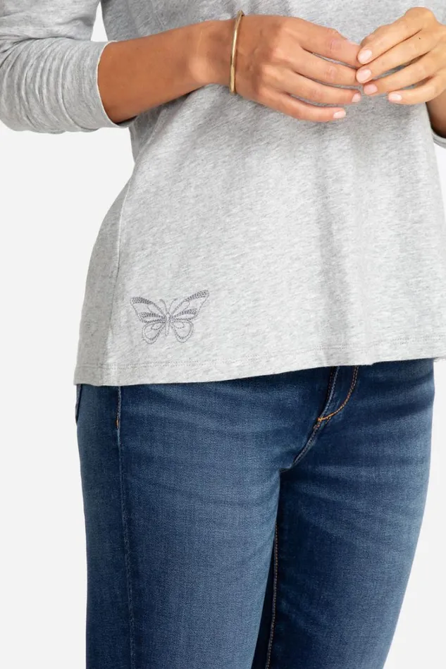 Women Long Sleeve VNeck Layering Tee Heather Grey Johnny Was Tops