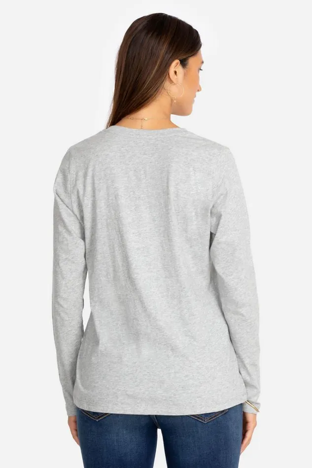 Women Long Sleeve VNeck Layering Tee Heather Grey Johnny Was Tops