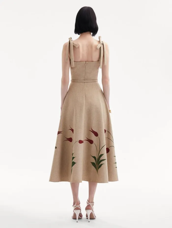 Women Marbled Tulip Canvas Dress Linen Red Oscar De La Renta Dresses Women Marbled Tulip Canvas Dress Linen Red Oscar De La Renta Dresses