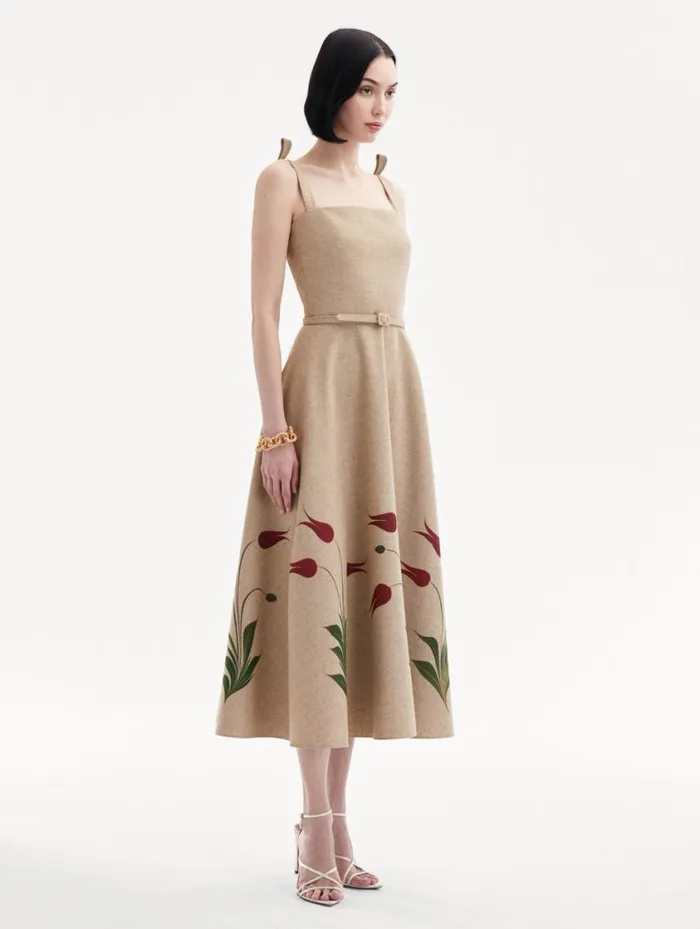 Women Marbled Tulip Canvas Dress Linen Red Oscar De La Renta Dresses Women Marbled Tulip Canvas Dress Linen Red Oscar De La Renta Dresses