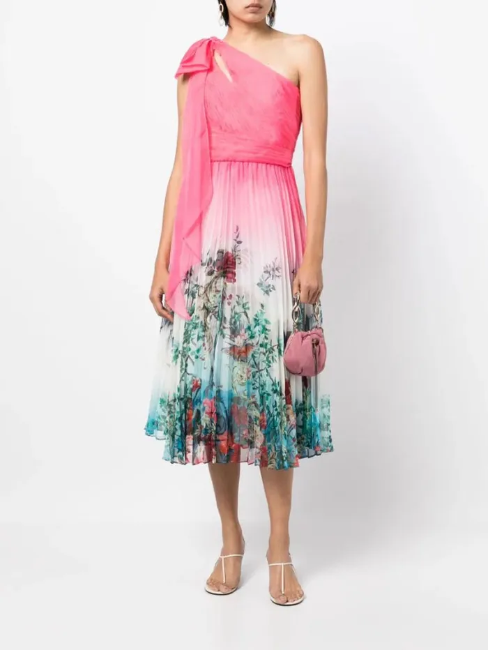 Women Marchesa Dresses Asymmetrical Tiered Gown Pink