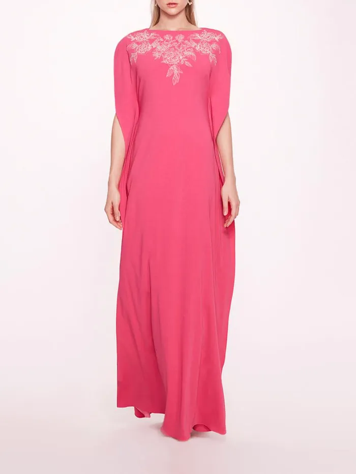 Women Marchesa Dresses Embroidered Crepe Kaftan Pink