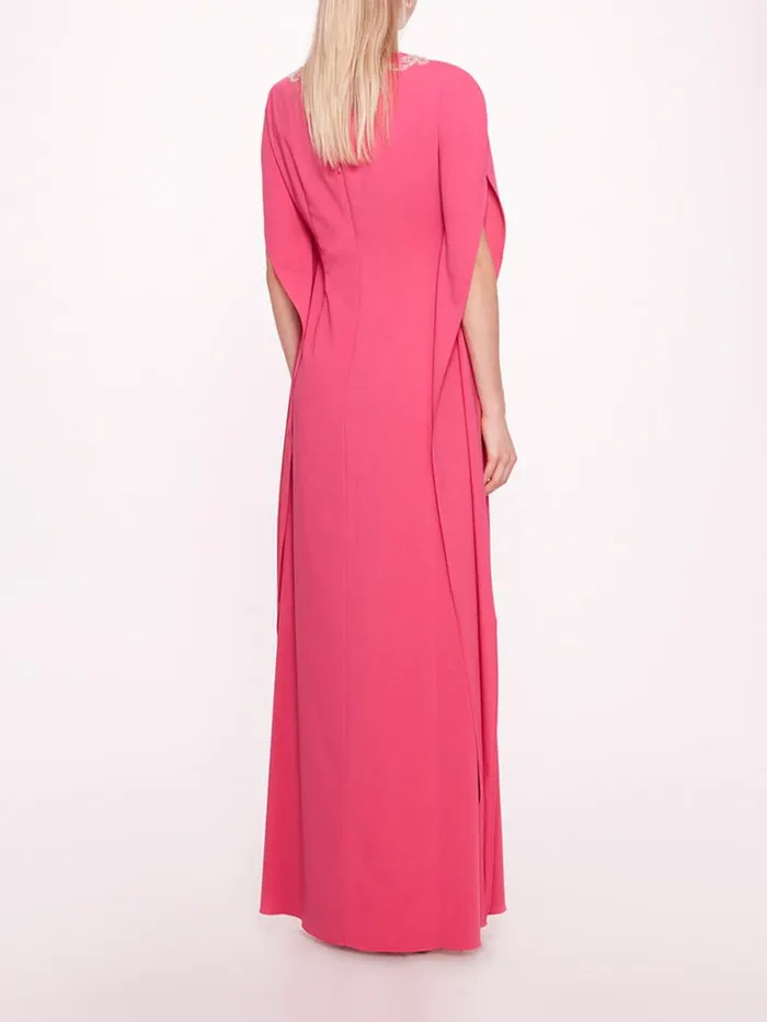 Women Marchesa Dresses Embroidered Crepe Kaftan Pink