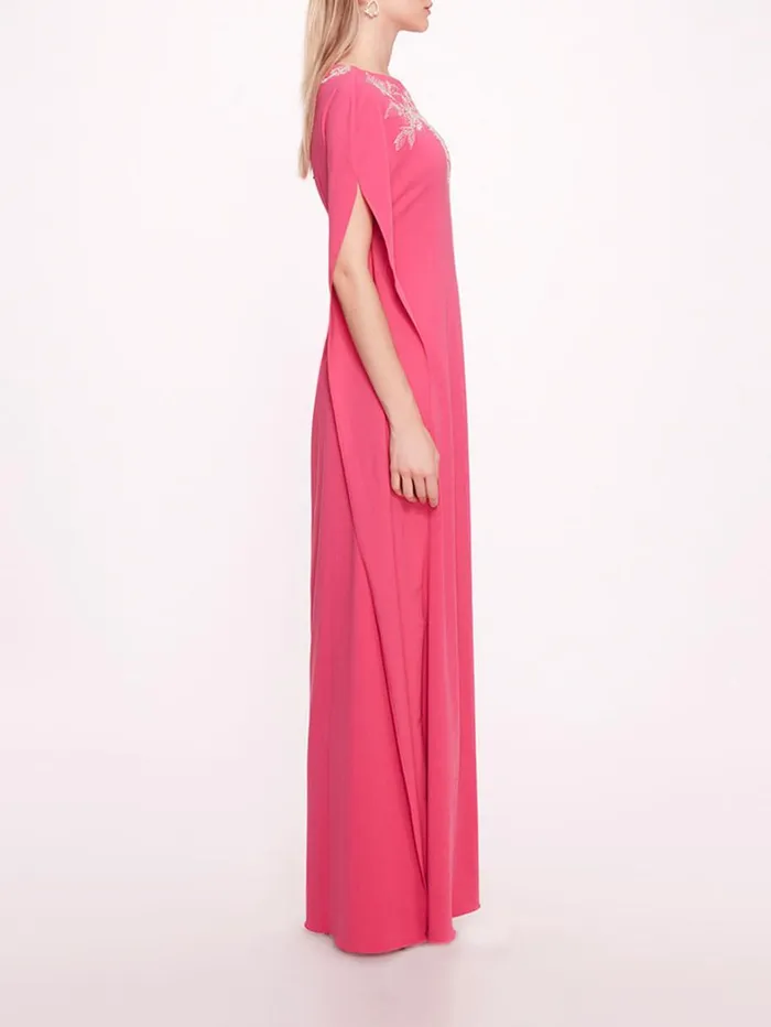 Women Marchesa Dresses Embroidered Crepe Kaftan Pink
