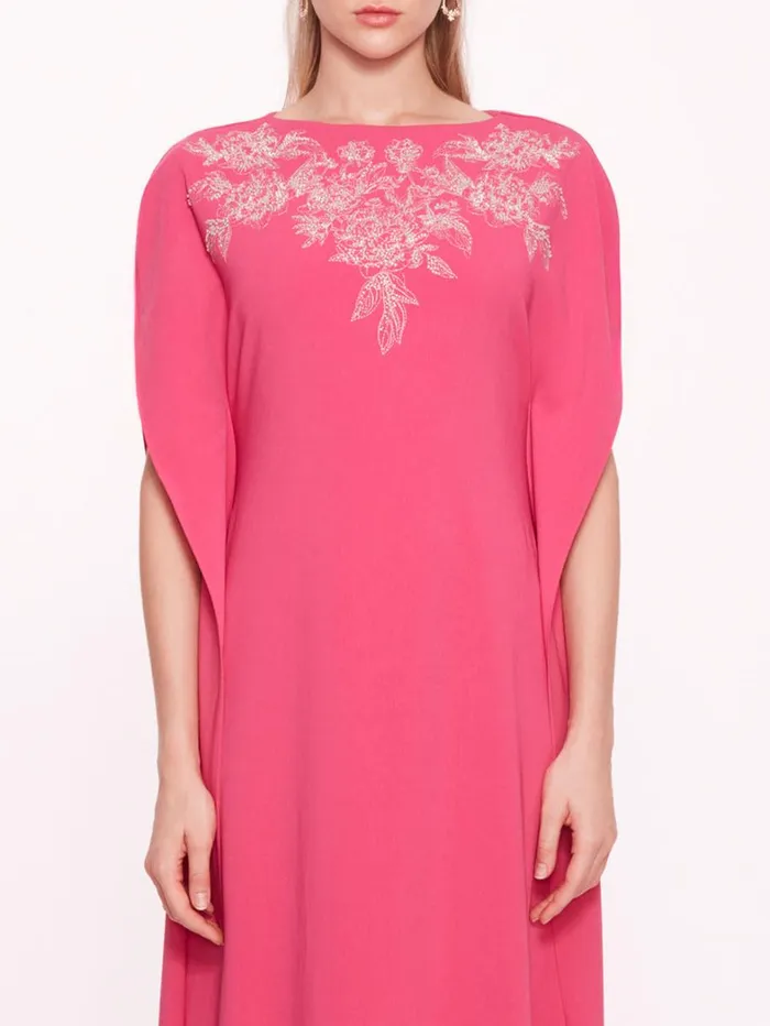 Women Marchesa Dresses Embroidered Crepe Kaftan Pink