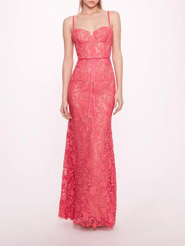 Women Marchesa Dresses Lace Mermaid Gown Bright Pink