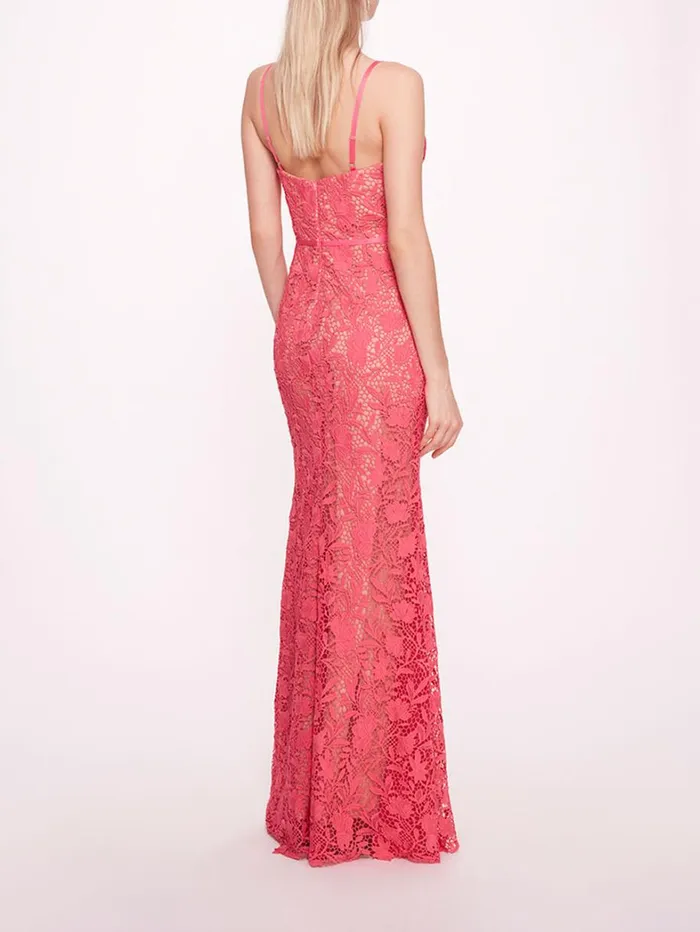 Women Marchesa Dresses Lace Mermaid Gown Bright Pink Women Marchesa Dresses Lace Mermaid Gown Bright Pink