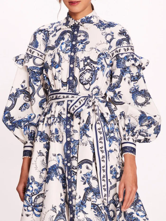 Women Marchesa Dresses Laurel Shirtdress Blue Multi