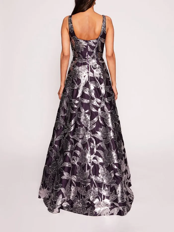 Women Marchesa Dresses Lotus Sequin Gown Aubergine Gunmetal Women Marchesa Dresses Lotus Sequin Gown Aubergine Gunmetal