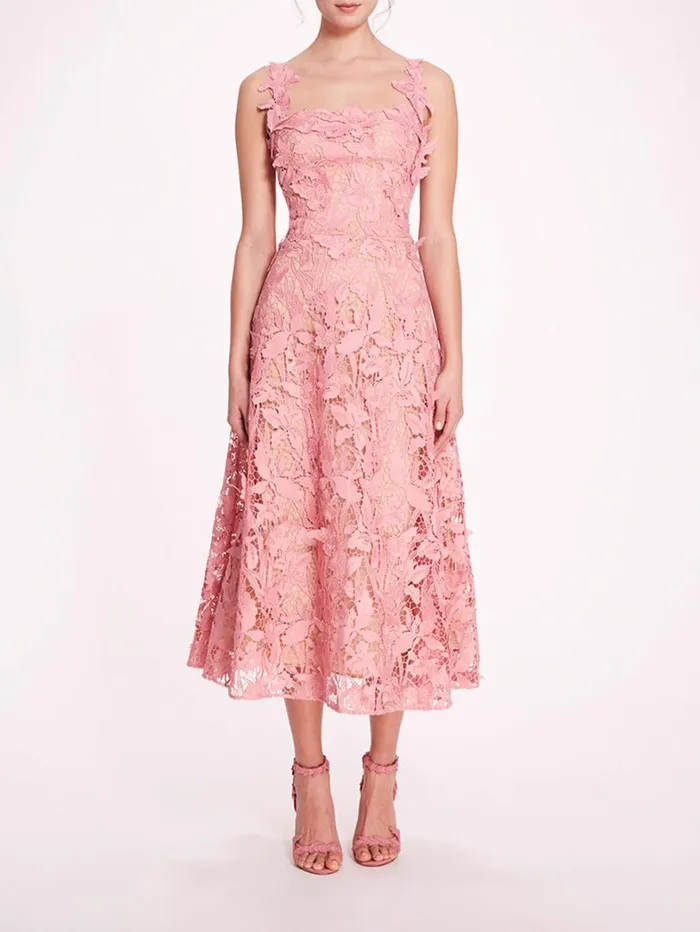 Women Marchesa Dresses Organic Lace Midi Dress Rose