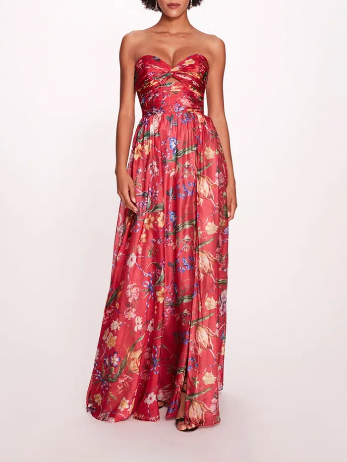 Women Marchesa Dresses Ribbons Cape Gown Fuchsia