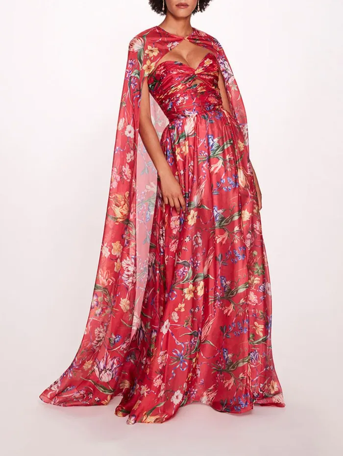 Women Marchesa Dresses Ribbons Cape Gown Fuchsia Women Marchesa Dresses Ribbons Cape Gown Fuchsia