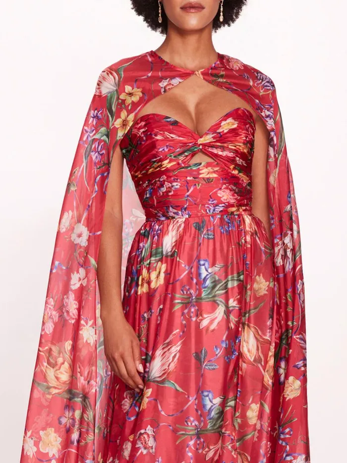 Women Marchesa Dresses Ribbons Cape Gown Fuchsia Women Marchesa Dresses Ribbons Cape Gown Fuchsia
