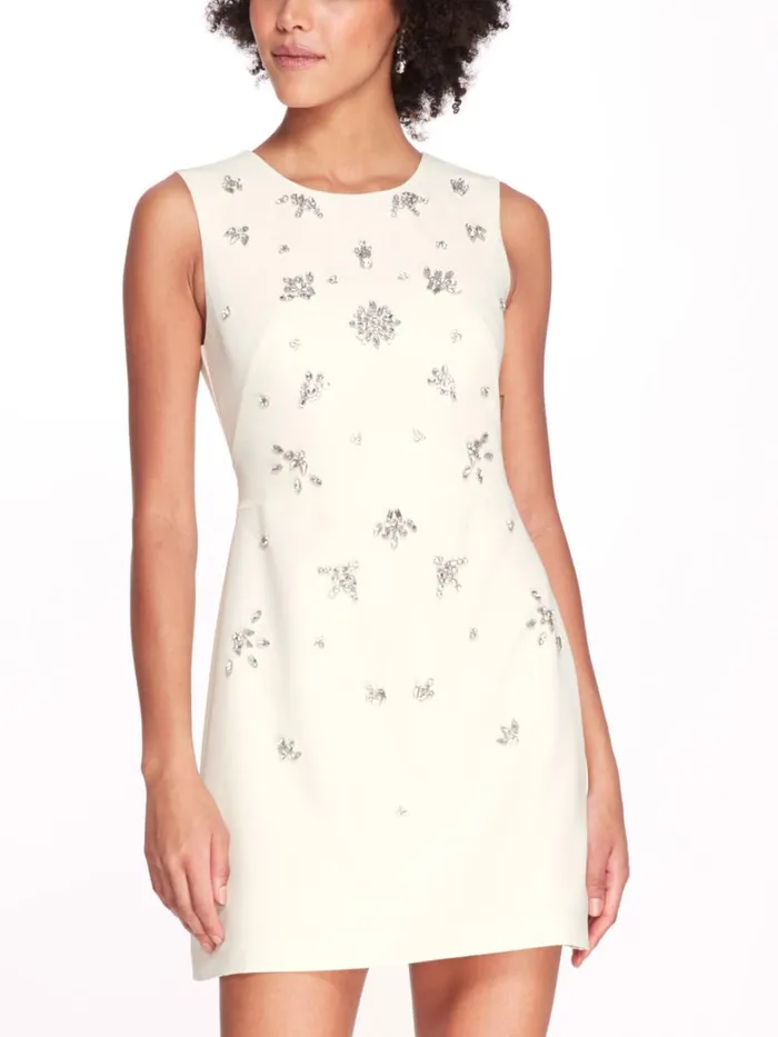 Women Marchesa Dresses Scattered Crystal Mini Dress Ivory