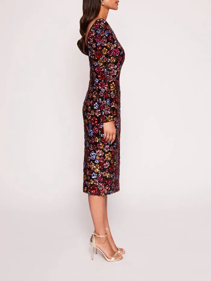 Women Marchesa Dresses Sequin Bouquets Midi Dress Multi
