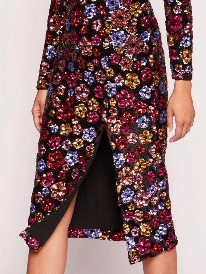 Women Marchesa Dresses Sequin Bouquets Midi Dress Multi