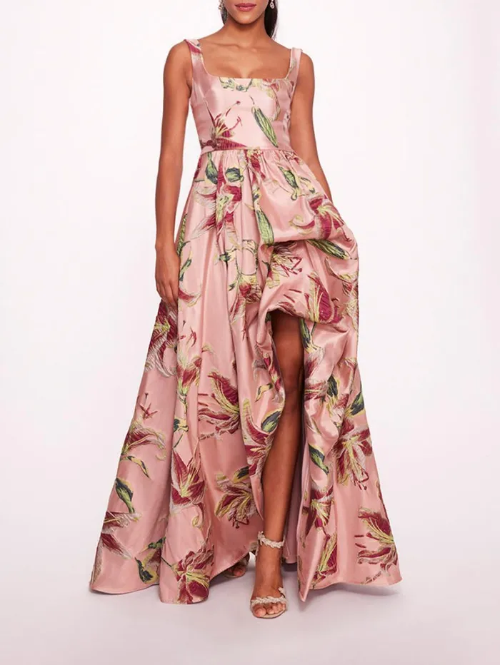 Women Marchesa Dresses Square Neck Drape Ballgown Pink