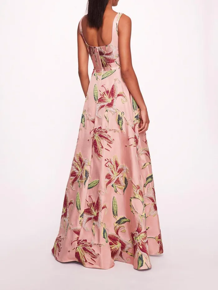 Women Marchesa Dresses Square Neck Drape Ballgown Pink