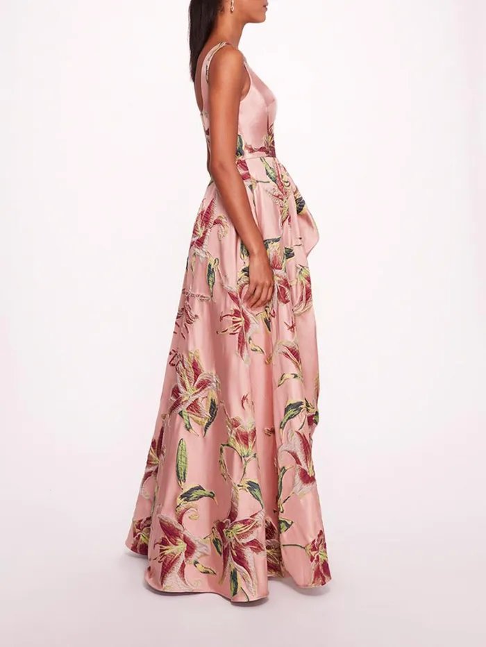 Women Marchesa Dresses Square Neck Drape Ballgown Pink