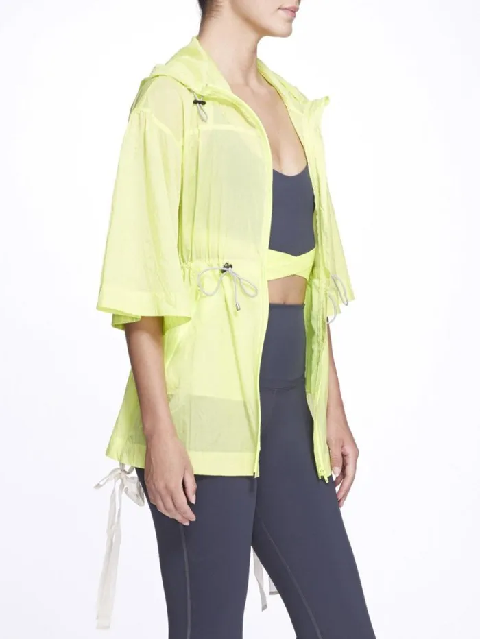 Women Marchesa Marchesa Active Neon Yellow Sheer Lightweight Active Workout Jacket With Hood Neon Yellow