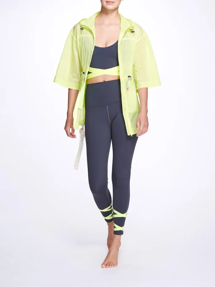Women Marchesa Marchesa Active Neon Yellow Sheer Lightweight Active Workout Jacket With Hood Neon Yellow