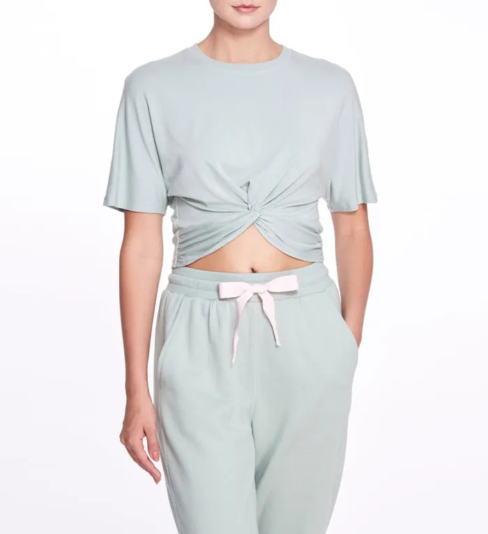 Women Marchesa Marchesa Active Sage Green Cropped TShirt With Front Twist Sage Women Marchesa Marchesa Active Sage Green Cropped TShirt With Front Twist Sage