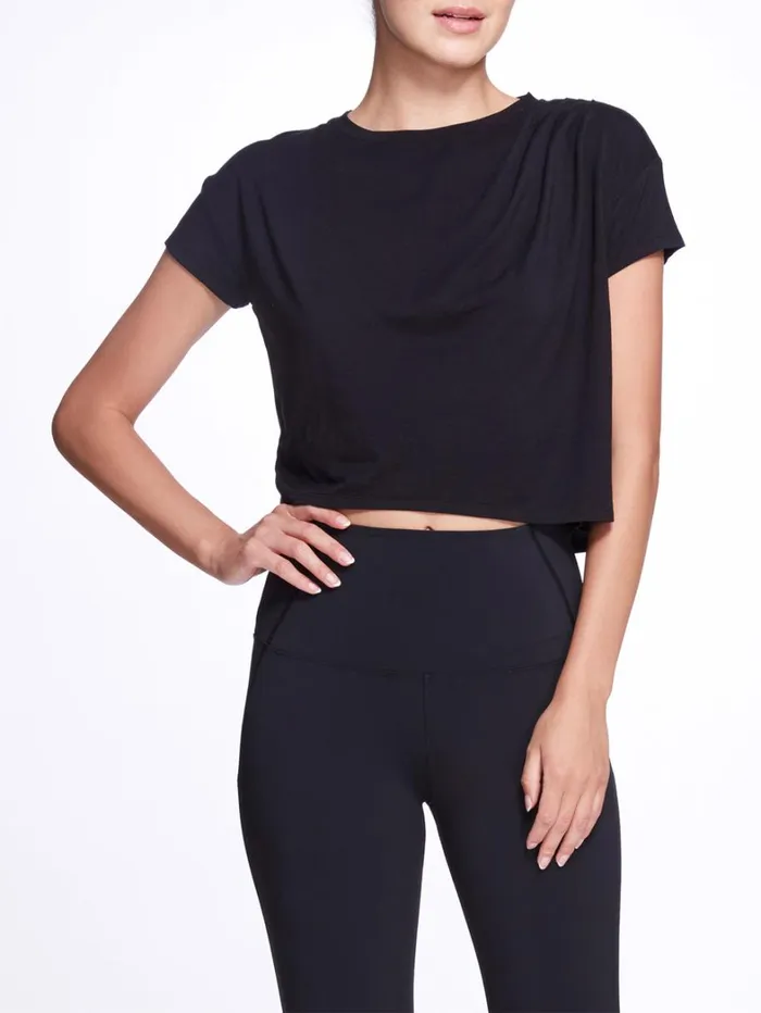 Women Marchesa Tops Black Relaxed Crop Top With Short Sleeves Black