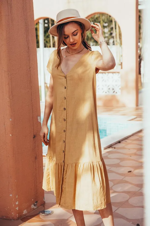 Women Maxi Dresses Cupshe Gabriela Vneck Ruffle AShape Dress Khaki
