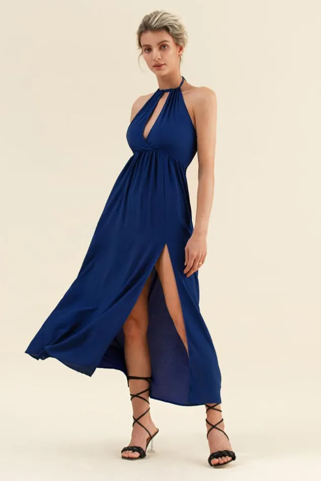 Women Maxi Dresses Cupshe Monserrat Cutout Front Halter Dress Navy