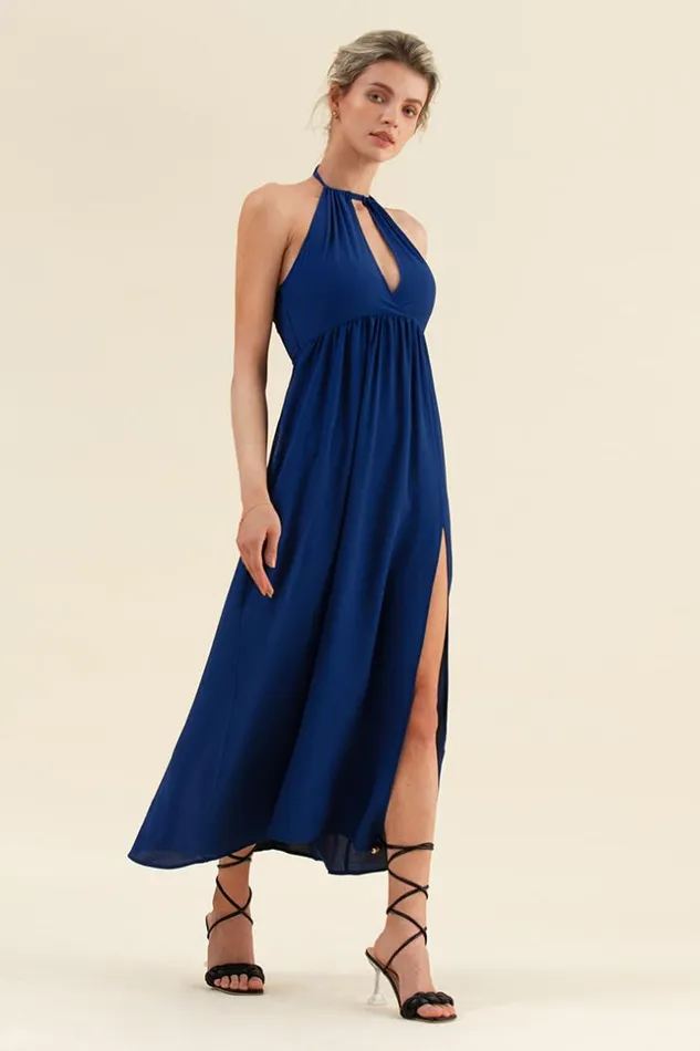 Women Maxi Dresses Cupshe Monserrat Cutout Front Halter Dress Navy