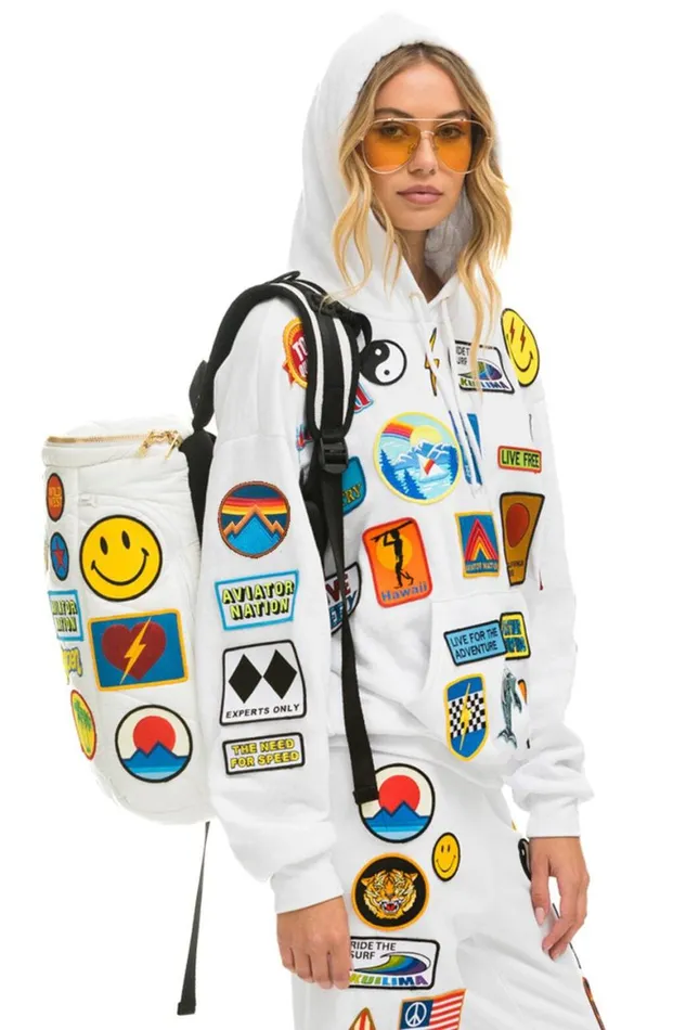 WomenMen Backpacks Aviator Nation Vintage Patch Puffer Backpack 8211 White Glossy WomenMen Backpacks Aviator Nation Vintage Patch Puffer Backpack 8211 White Glossy