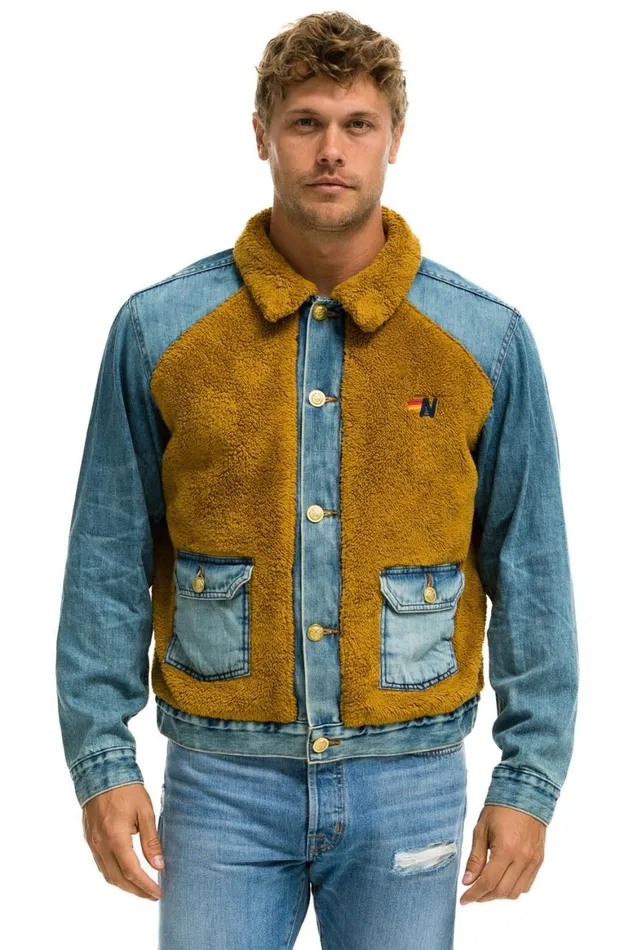 WomenMen Denim Aviator Nation Aspen Sherpa Unisex Denim Jacket 8211 Medium Vintage