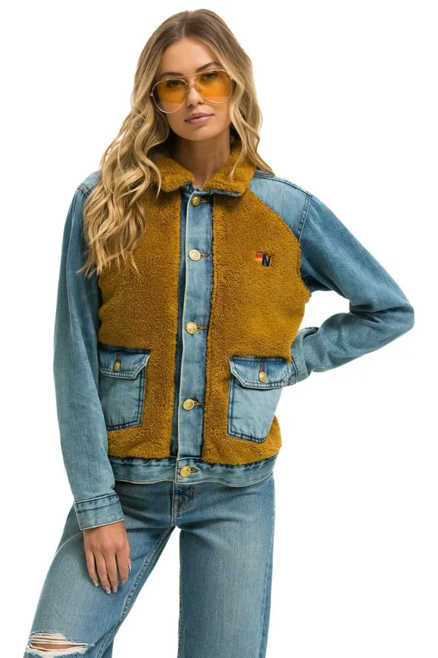 WomenMen Denim Aviator Nation Aspen Sherpa Unisex Denim Jacket 8211 Medium Vintage