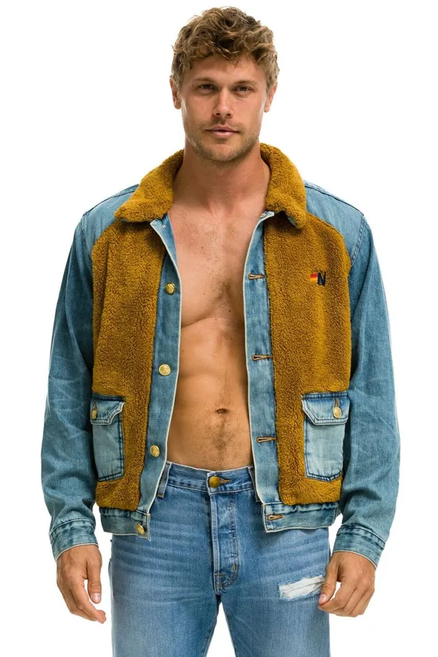 WomenMen Denim Aviator Nation Aspen Sherpa Unisex Denim Jacket 8211 Medium Vintage