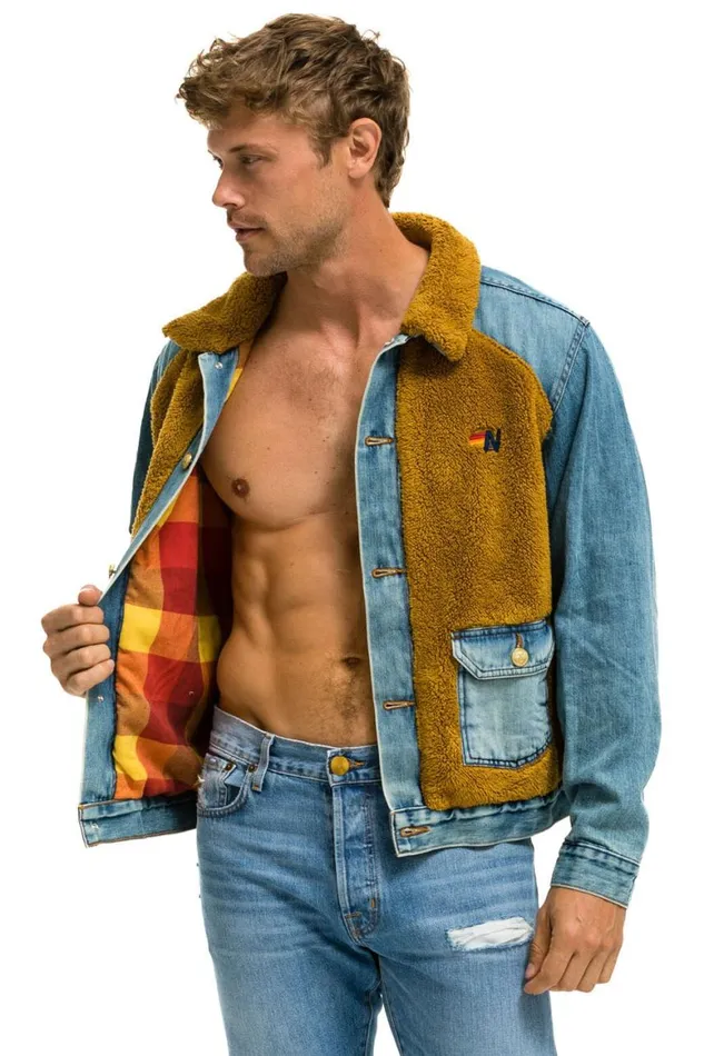 WomenMen Denim Aviator Nation Aspen Sherpa Unisex Denim Jacket 8211 Medium Vintage