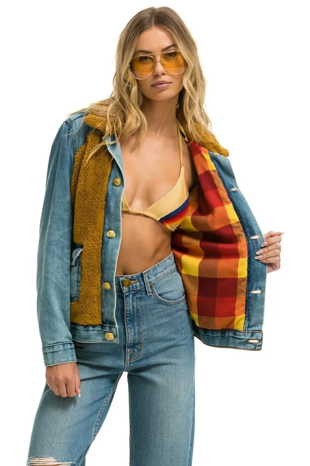 WomenMen Denim Aviator Nation Aspen Sherpa Unisex Denim Jacket 8211 Medium Vintage