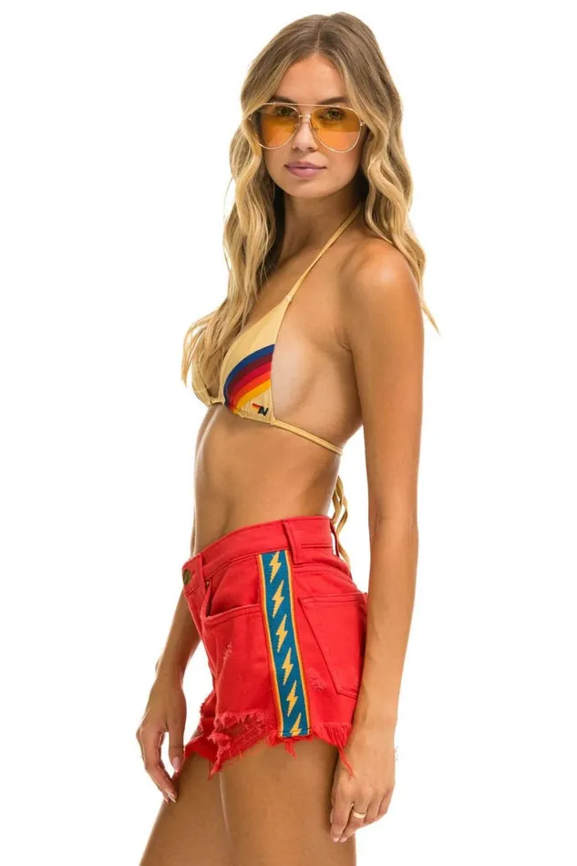 WomenMen Denim Aviator Nation Bolt Stripe Boyfriend Cutoff Jean Shorts 8211 Red WomenMen Denim Aviator Nation Bolt Stripe Boyfriend Cutoff Jean Shorts 8211 Red