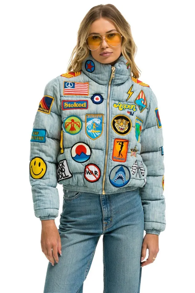 WomenMen Denim Aviator Nation Vintage Patch Denim Apres Puffer Jacket 8211 Vintage
