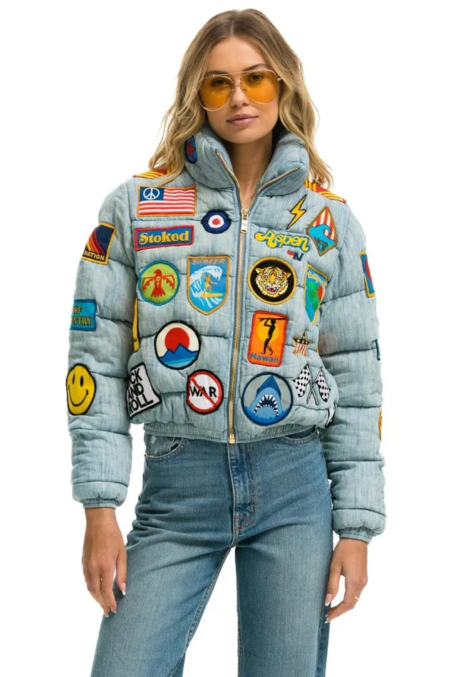 WomenMen Denim Aviator Nation Vintage Patch Denim Apres Puffer Jacket 8211 Vintage