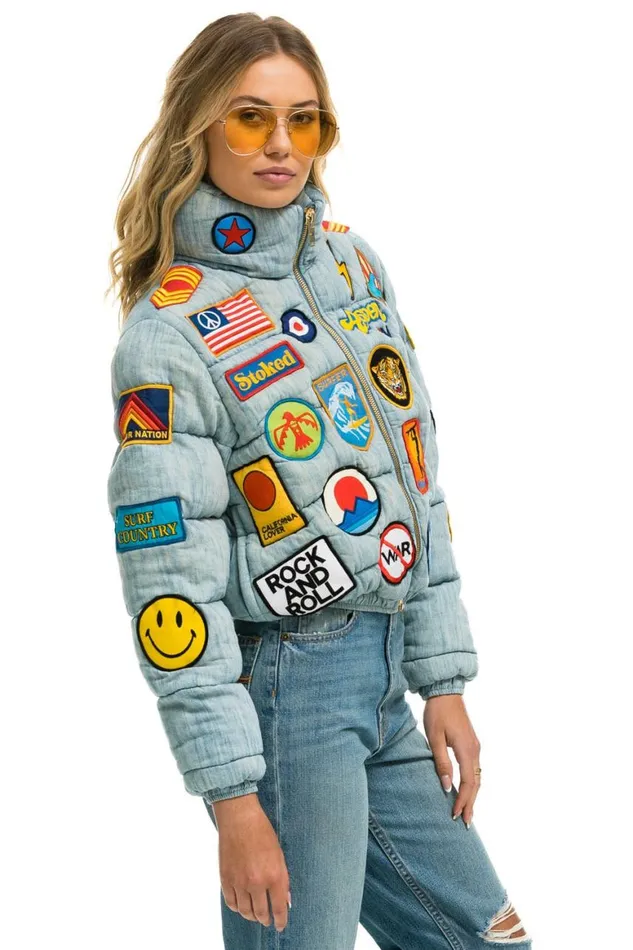 WomenMen Denim Aviator Nation Vintage Patch Denim Apres Puffer Jacket 8211 Vintage