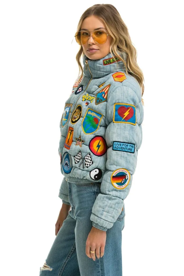 WomenMen Denim Aviator Nation Vintage Patch Denim Apres Puffer Jacket 8211 Vintage