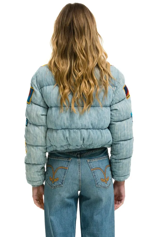 WomenMen Denim Aviator Nation Vintage Patch Denim Apres Puffer Jacket 8211 Vintage