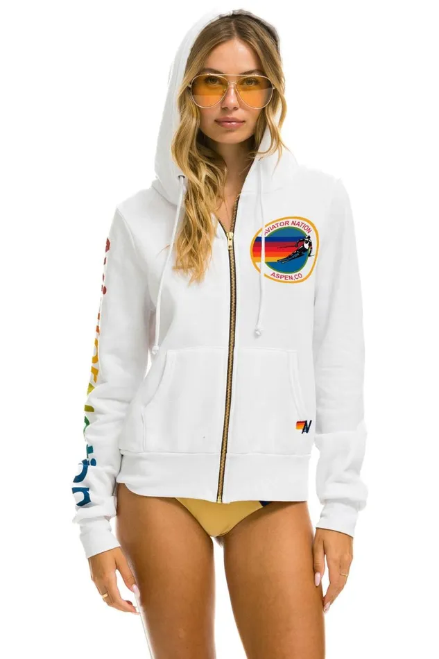 WomenMen Hoodies Aviator Nation Aspen Hoodie 8211 White