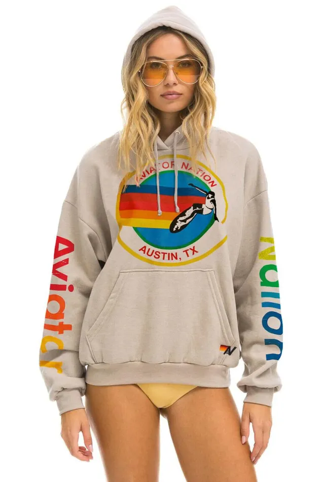 WomenMen Hoodies Aviator Nation Austin Relaxed Pullover Hoodie 8211 Sand