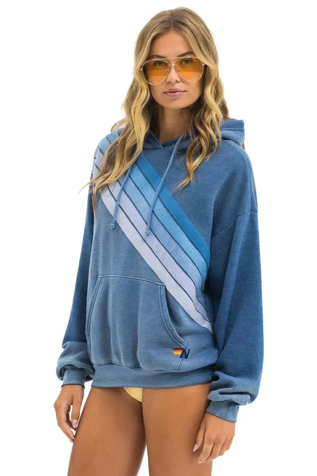 WomenMen Hoodies Aviator Nation Cross Stripe Relaxed Pullover Hoodie 8211 Faded Water