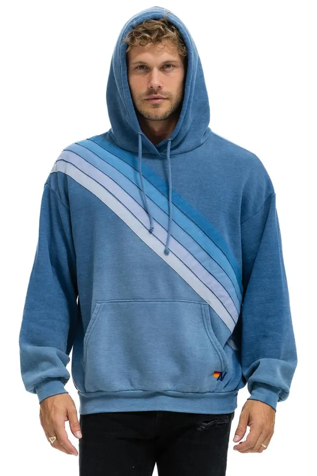 WomenMen Hoodies Aviator Nation Cross Stripe Relaxed Pullover Hoodie 8211 Faded Water