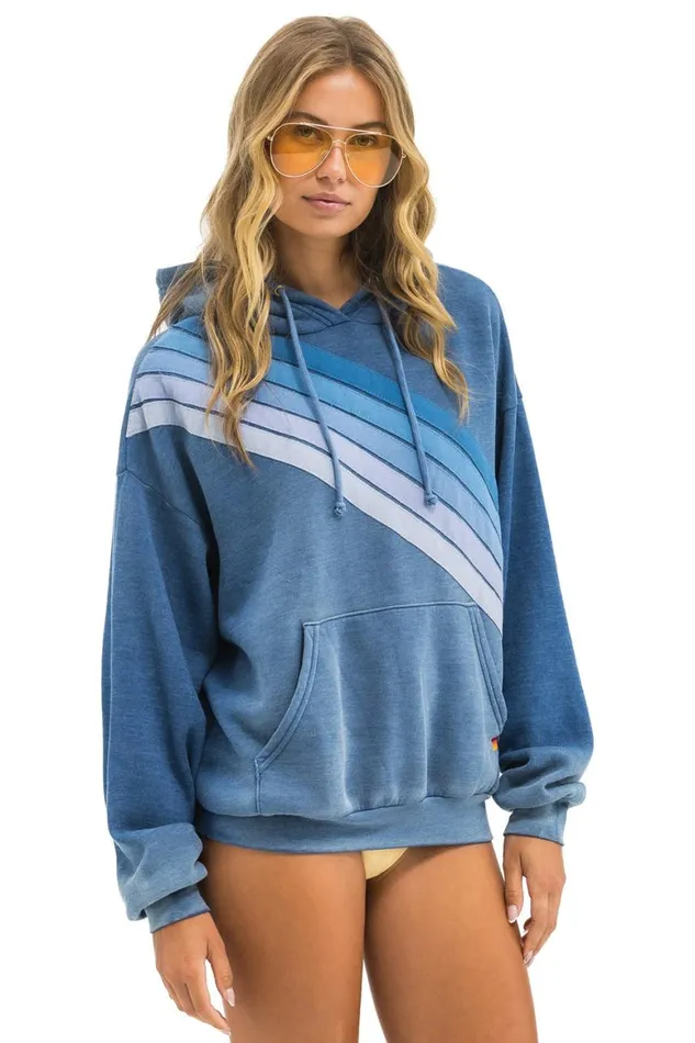 WomenMen Hoodies Aviator Nation Cross Stripe Relaxed Pullover Hoodie 8211 Faded Water