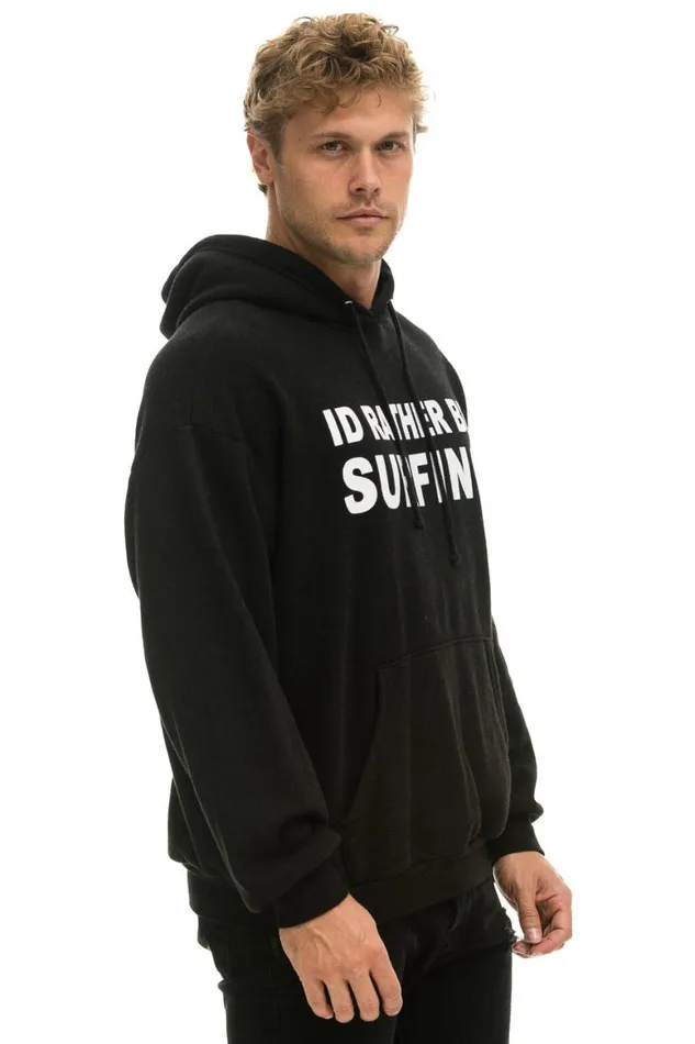 WomenMen Hoodies Aviator Nation Id Rather Be Surfing Relaxed Pullover Hoodie 8211 Black