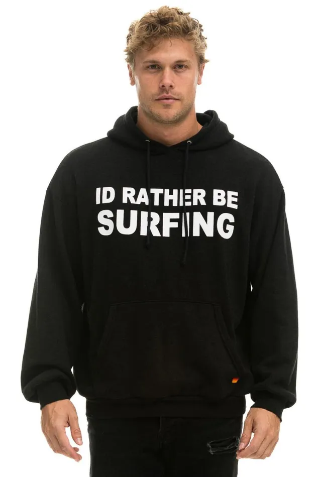 WomenMen Hoodies Aviator Nation Id Rather Be Surfing Relaxed Pullover Hoodie 8211 Black