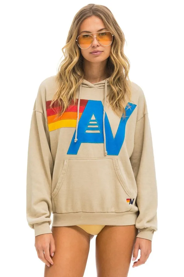 WomenMen Hoodies Aviator Nation Logo Stitch Pullover Relaxed Hoodie 8211 Sand